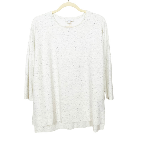 J JILL Cream Black Speckled Ponte Knit Top 3/4 Sleeve Hi-Low Hem Women's Small - Picture 1 of 7